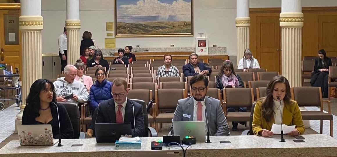 Anaya Robinson, 科罗拉多州公民自由联盟的高级政策战略家在州议会大厦举行的众议院司法委员会听证会上作证.